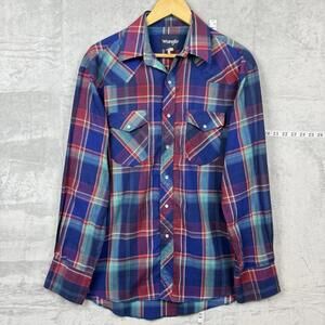 Vintage Wrangler Western Snap Shirt Plaid Pearl Snap Long Sleeve 1990s Men Sz L